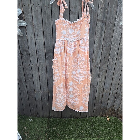 JULIET DUNN Palladio Jaipur Pink Ric Rac Trim Tie Shoulder Midi Dress sz1  4/6 - Picture 6 of 9